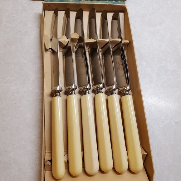 Jernbolaget Eskilstuna Beige Handle Rostfri Dessert Knives Set Of Six (6) - Picture 9 of 12